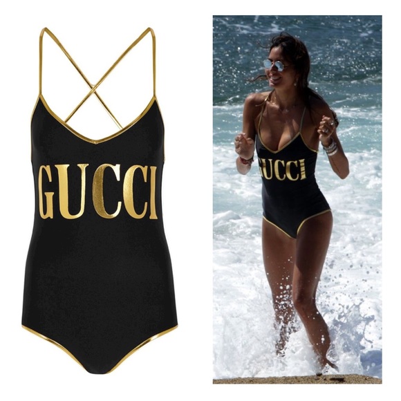 Gucci Other - Gucci Sparkling Logo One Piece Swimsuit - Gold Black - Size Large